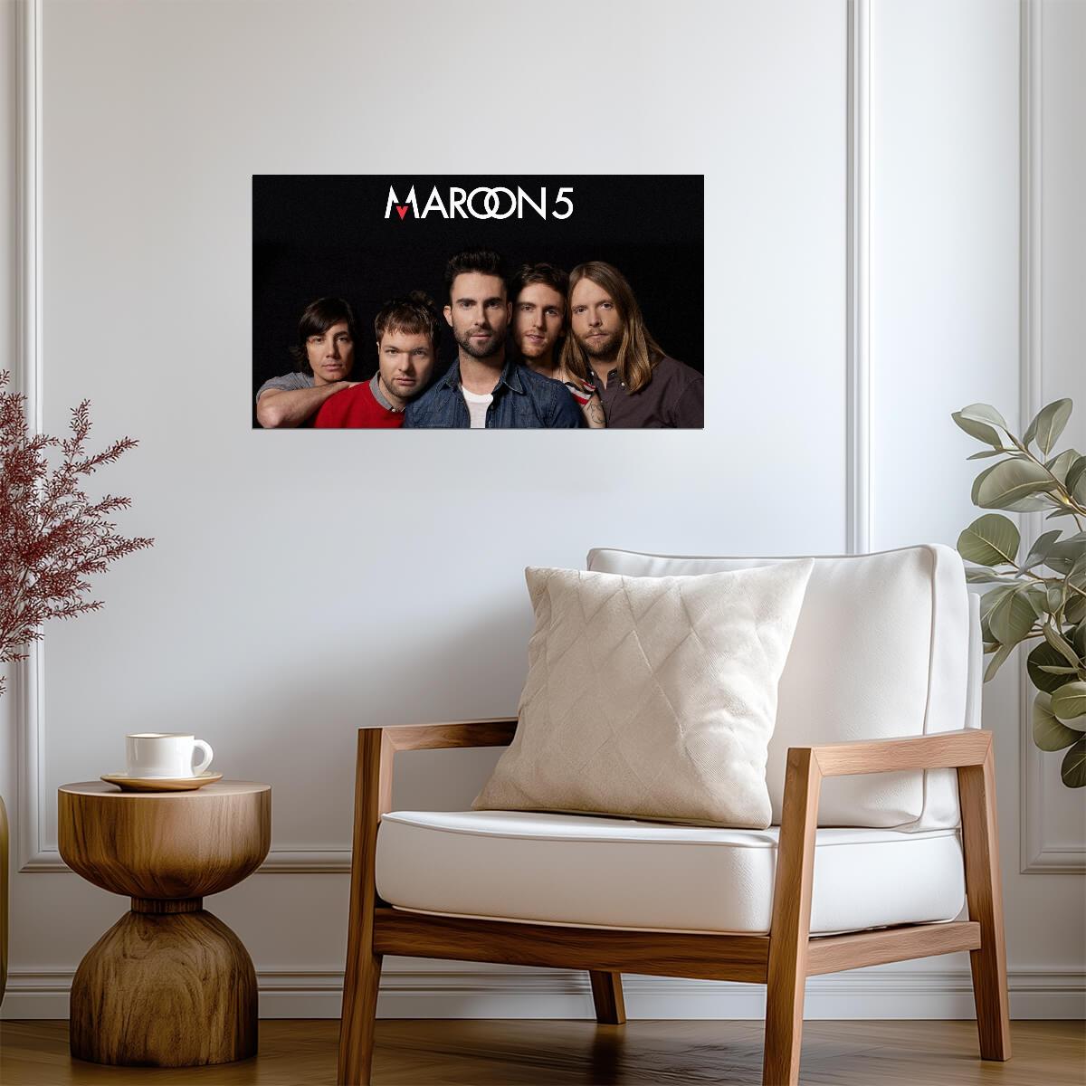 Maroon 5 Band Portrait with Logo | Pop Rock Music Poster | Modern Group Wall Art - Music Poster