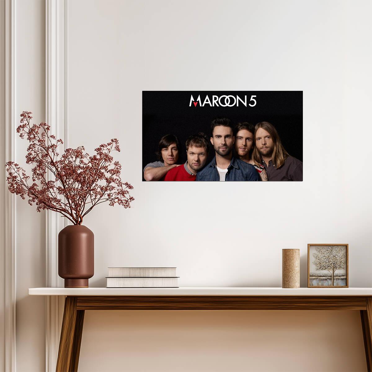 Maroon 5 Band Portrait with Logo | Pop Rock Music Poster | Modern Group Wall Art - Music Poster