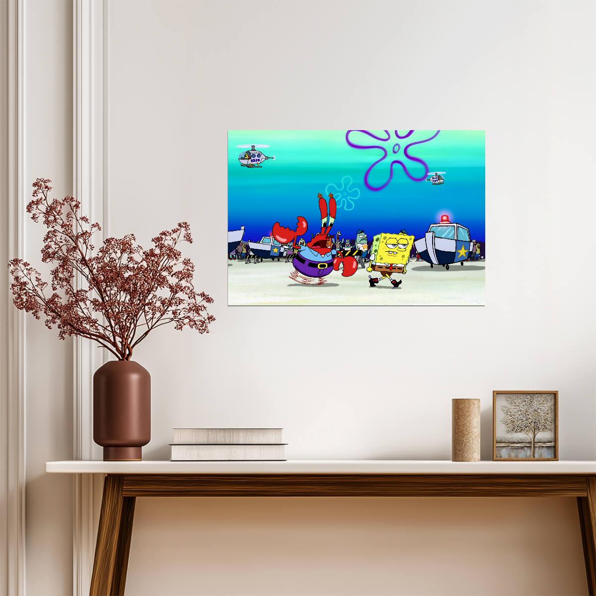 Spongebob Squarepants & Mr Krabs Police Escort | Funny Cartoon Scene Poster | TV Show Wall Art - Movies & TV Poster