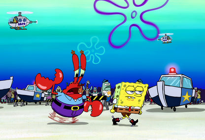 Spongebob Squarepants & Mr Krabs Police Escort | Funny Cartoon Scene Poster | TV Show Wall Art - Movies & TV Poster
