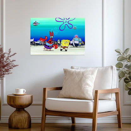 Spongebob Squarepants & Mr Krabs Police Escort | Funny Cartoon Scene Poster | TV Show Wall Art - Movies & TV Poster