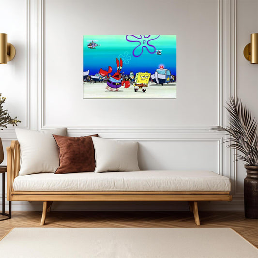 Spongebob Squarepants & Mr Krabs Police Escort | Funny Cartoon Scene Poster | TV Show Wall Art - Movies & TV Poster