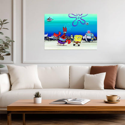 Spongebob Squarepants & Mr Krabs Police Escort | Funny Cartoon Scene Poster | TV Show Wall Art - Movies & TV Poster