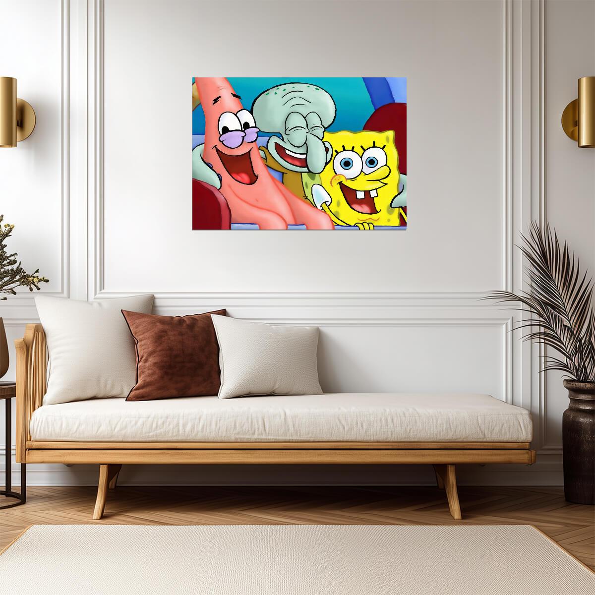 Spongebob Squarepants Patrick & Squidward Laughing | Classic Cartoon Poster | Funny Meme Wall Art - Movies & TV Poster