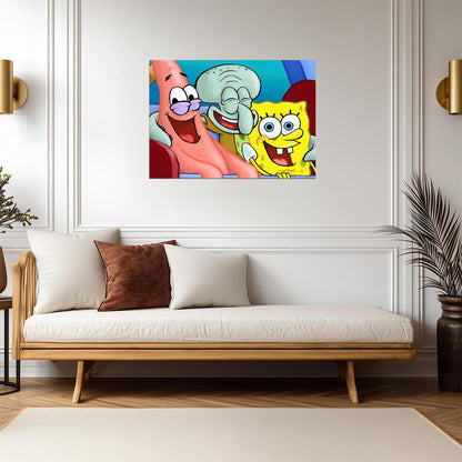 Spongebob Squarepants Patrick & Squidward Laughing | Classic Cartoon Poster | Funny Meme Wall Art - Movies & TV Poster