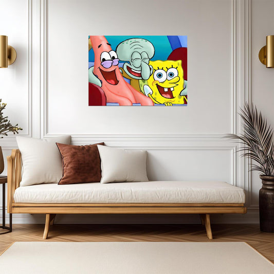 Spongebob Squarepants Patrick & Squidward Laughing | Classic Cartoon Poster | Funny Meme Wall Art - Movies & TV Poster