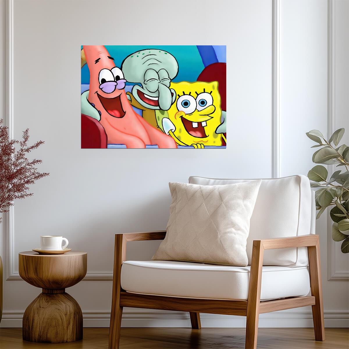 Spongebob Squarepants Patrick & Squidward Laughing | Classic Cartoon Poster | Funny Meme Wall Art - Movies & TV Poster