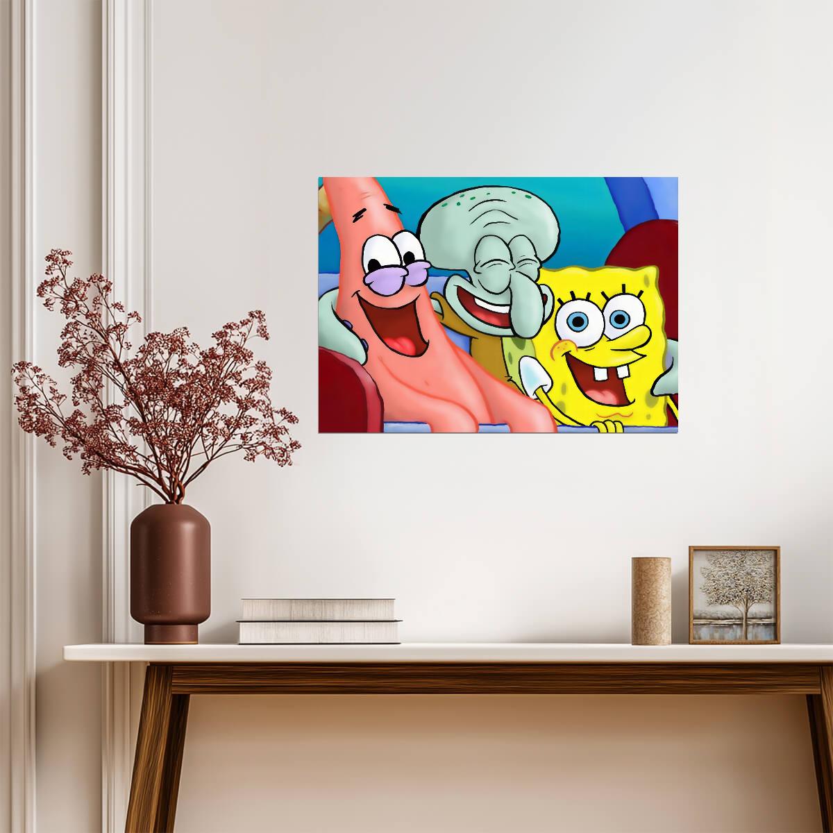 Spongebob Squarepants Patrick & Squidward Laughing | Classic Cartoon Poster | Funny Meme Wall Art - Movies & TV Poster