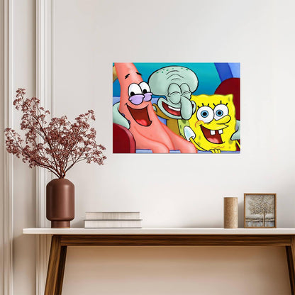 Spongebob Squarepants Patrick & Squidward Laughing | Classic Cartoon Poster | Funny Meme Wall Art - Movies & TV Poster