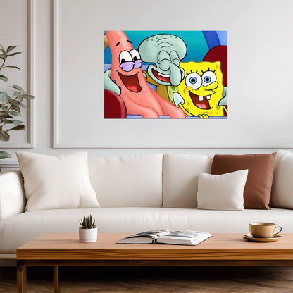 Spongebob Squarepants Patrick & Squidward Laughing | Classic Cartoon Poster | Funny Meme Wall Art - Movies & TV Poster