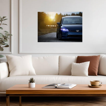 Honda Civic 8th Gen Sedan | Automotive Photography Poster | Blue JDM Car at Sunset - Cars Poster