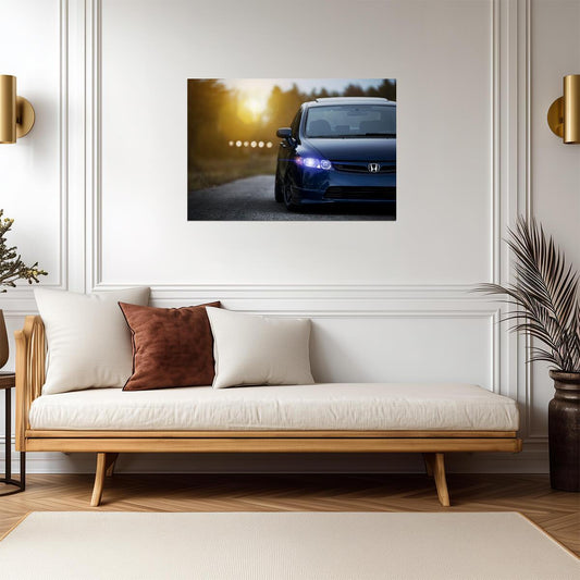Honda Civic 8th Gen Sedan | Automotive Photography Poster | Blue JDM Car at Sunset - Cars Poster