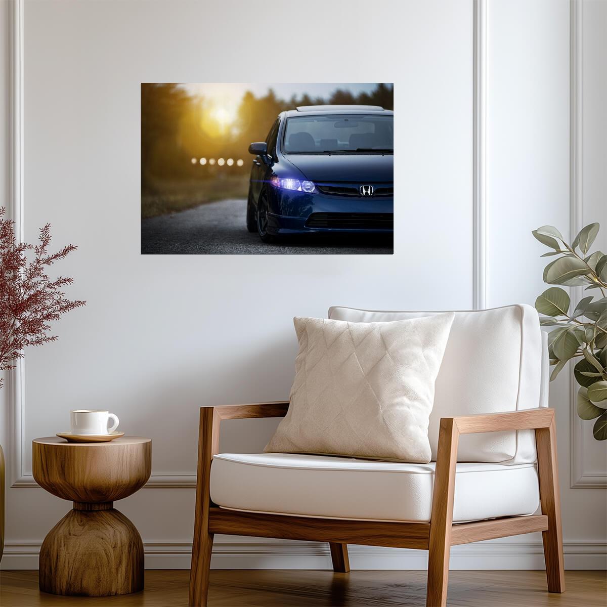 Honda Civic 8th Gen Sedan | Automotive Photography Poster | Blue JDM Car at Sunset - Cars Poster