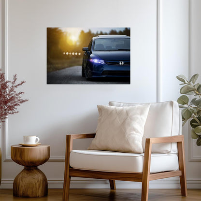 Honda Civic 8th Gen Sedan | Automotive Photography Poster | Blue JDM Car at Sunset - Cars Poster