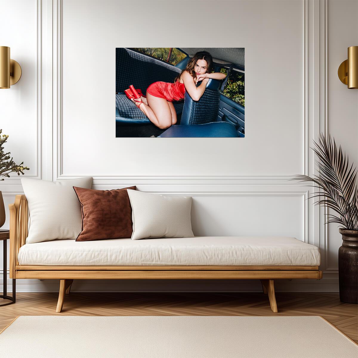 Addison Rae Red Dress Car | Celebrity Poster | TikTok Influencer Photo - Celebrities Poster
