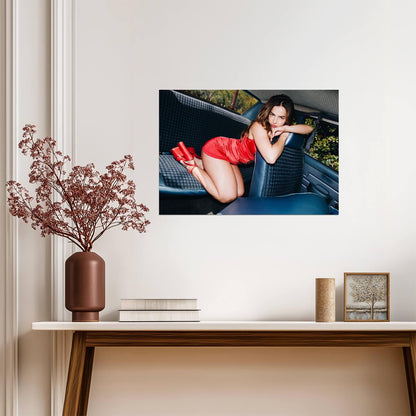 Addison Rae Red Dress Car | Celebrity Poster | TikTok Influencer Photo - Celebrities Poster