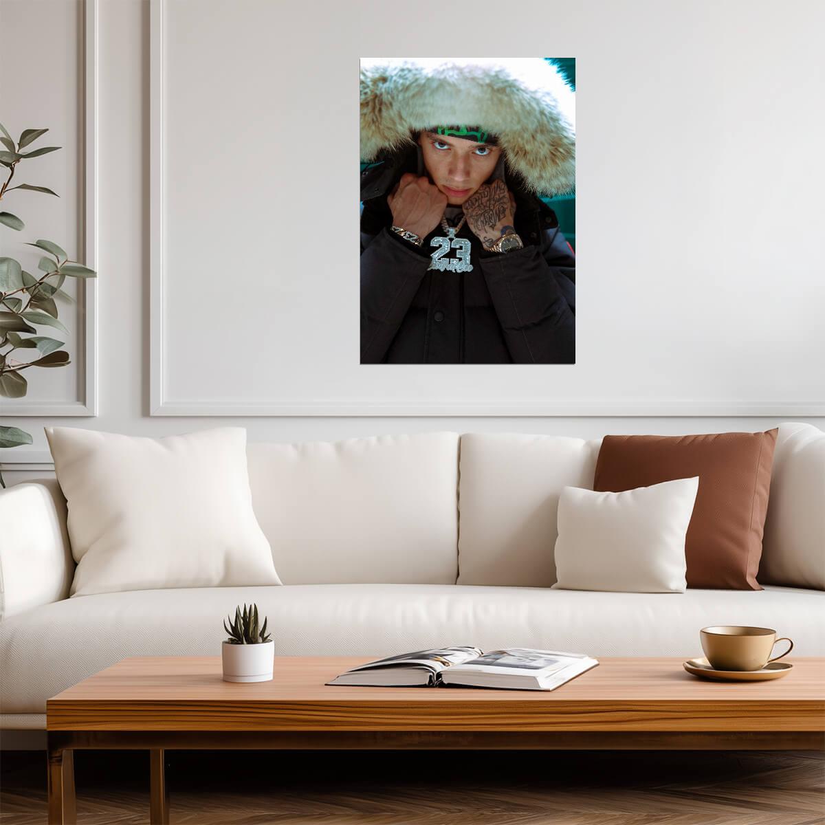 Central Cee in Fur Hood Jacket | Close Up Portrait Poster | UK Rap Star 23 Chain - Music Poster