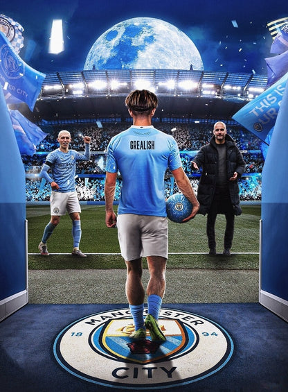 Jack Grealish Manchester City | Blue Moon Soccer Poster | Etihad Stadium Wall Art - Sports Poster