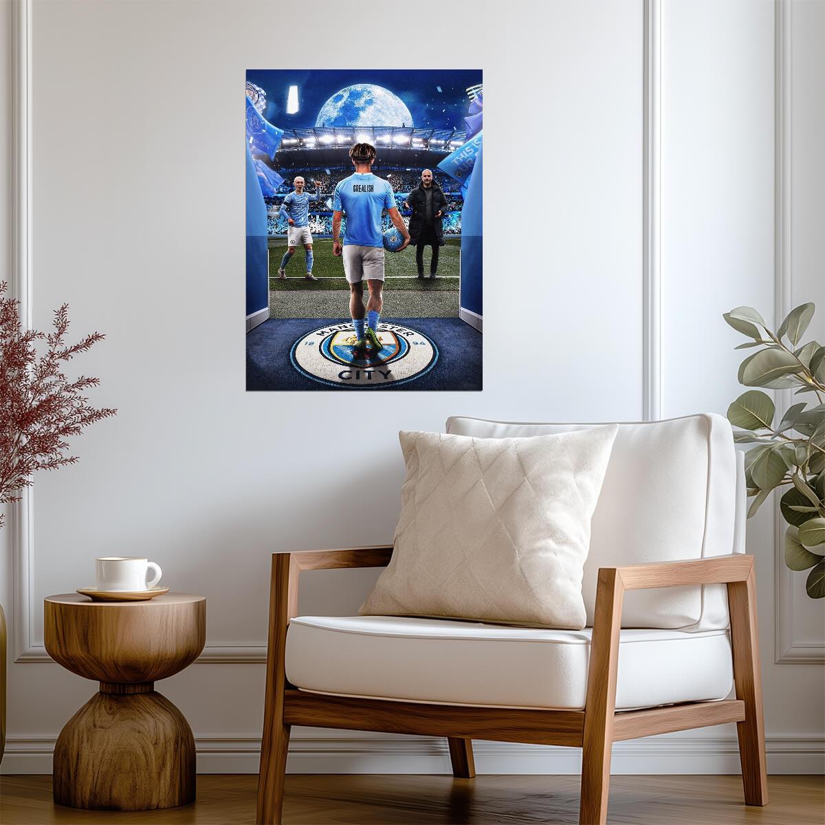 Jack Grealish Manchester City | Blue Moon Soccer Poster | Etihad Stadium Wall Art - Sports Poster