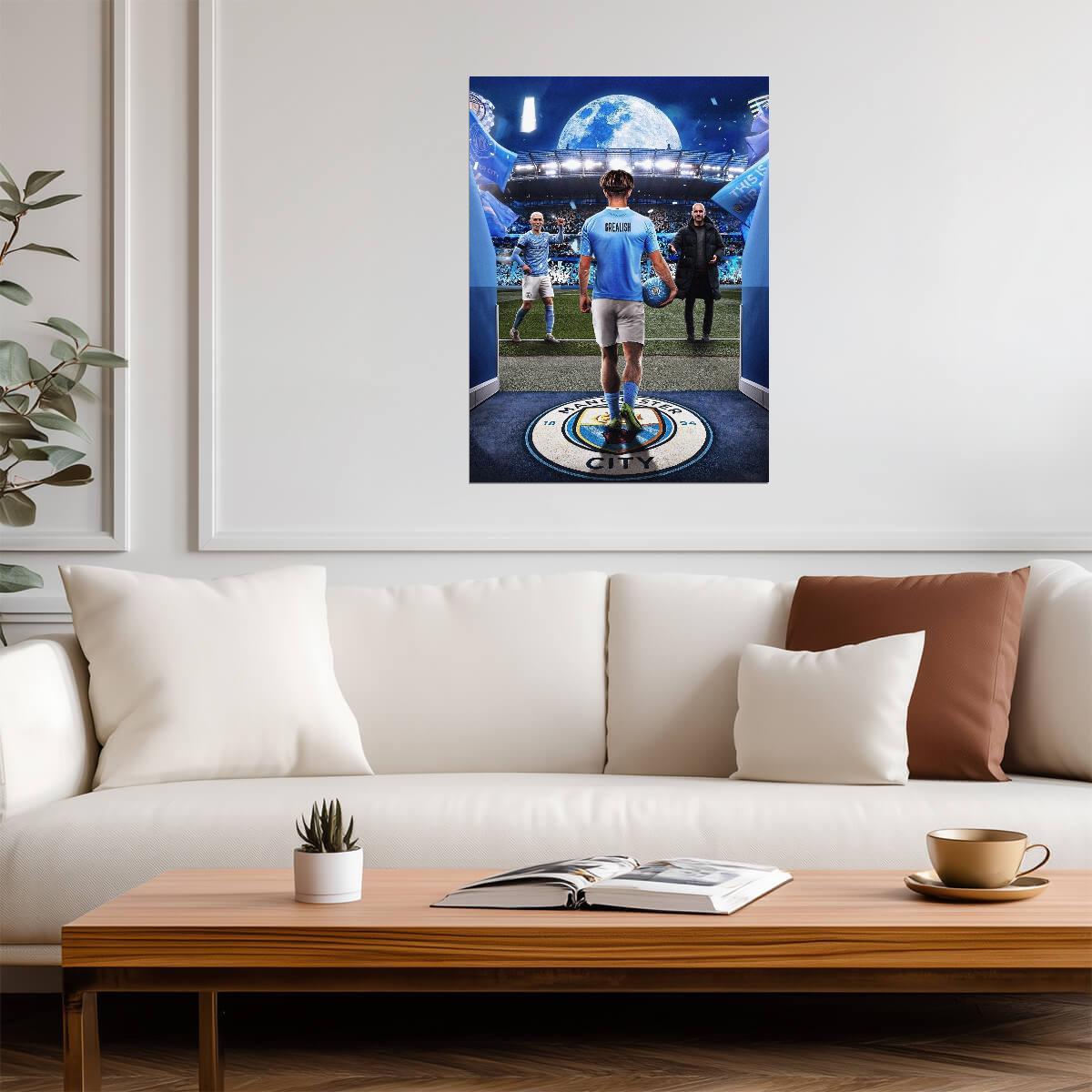 Jack Grealish Manchester City | Blue Moon Soccer Poster | Etihad Stadium Wall Art - Sports Poster
