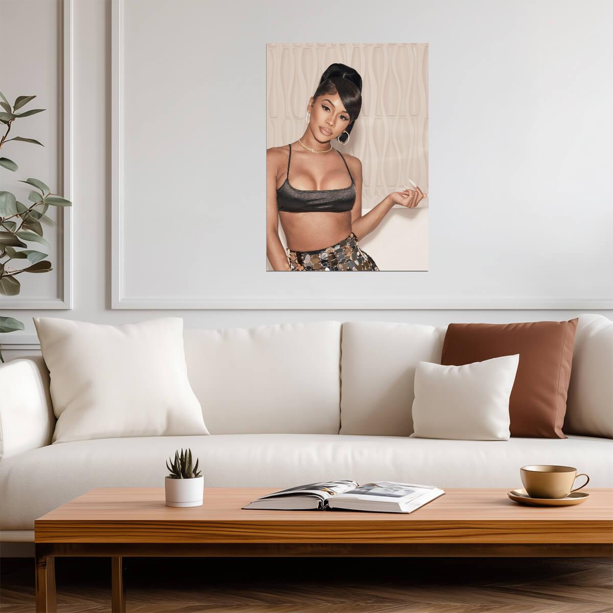 Saweetie Glamorous Fashion Portrait | Modern Music Poster | Sexy Female Rapper Wall Art - Music Poster