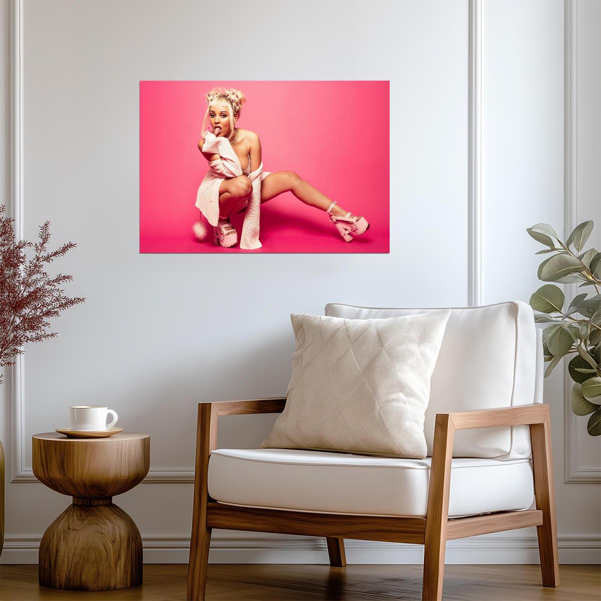 Doja Cat Pink Outfit Photoshoot | Space Buns Tongue Out Poster | Pop Star Wall Art - Music Poster