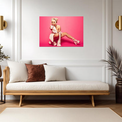 Doja Cat Pink Outfit Photoshoot | Space Buns Tongue Out Poster | Pop Star Wall Art - Music Poster