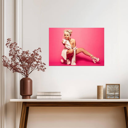 Doja Cat Pink Outfit Photoshoot | Space Buns Tongue Out Poster | Pop Star Wall Art - Music Poster
