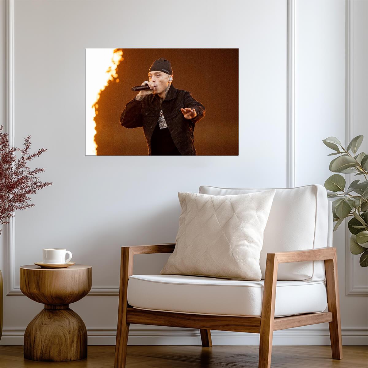 Central Cee Live Performance | Black Beanie Fire Poster | UK Rap Concert Art - Music Poster