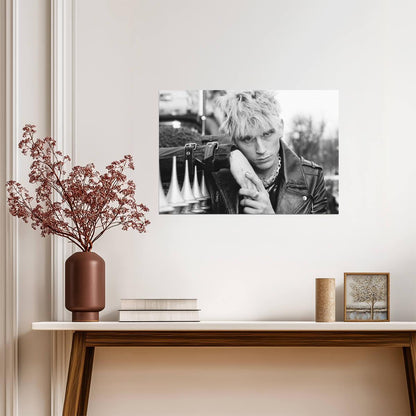 Machine Gun Kelly MGK in Leather Jacket | Black and White Music Poster | Pop Punk Wall Art - Music Poster