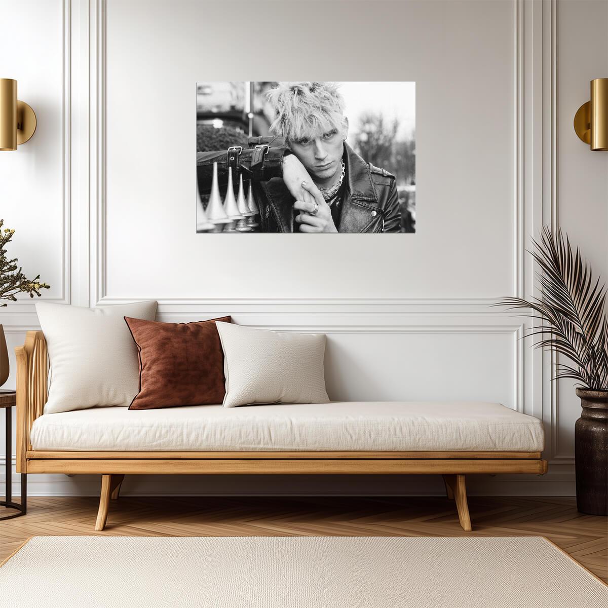 Machine Gun Kelly MGK in Leather Jacket | Black and White Music Poster | Pop Punk Wall Art - Music Poster