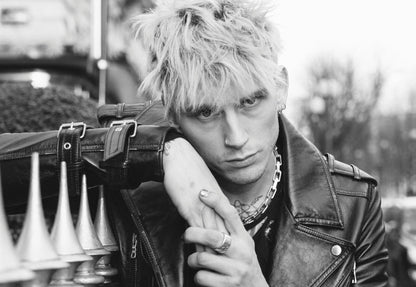 Machine Gun Kelly MGK in Leather Jacket | Black and White Music Poster | Pop Punk Wall Art - Music Poster