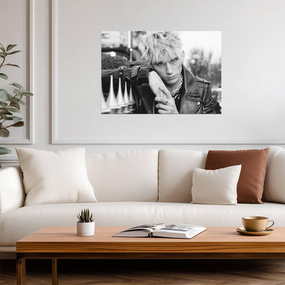 Machine Gun Kelly MGK in Leather Jacket | Black and White Music Poster | Pop Punk Wall Art - Music Poster