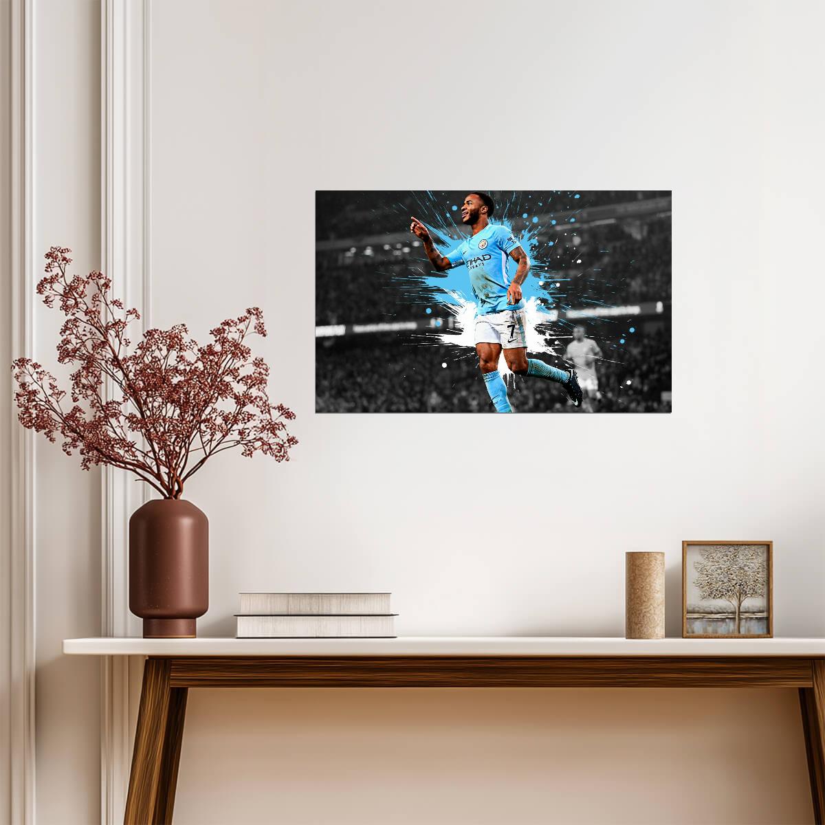 Raheem Sterling Manchester City | Goal Celebration Soccer Poster | Premier League Wall Art - Sports Poster