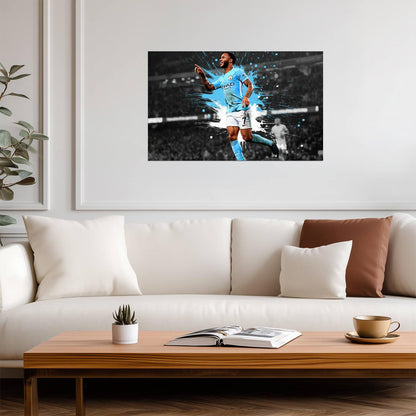 Raheem Sterling Manchester City | Goal Celebration Soccer Poster | Premier League Wall Art - Sports Poster