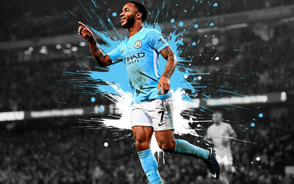 Raheem Sterling Manchester City | Goal Celebration Soccer Poster | Premier League Wall Art - Sports Poster