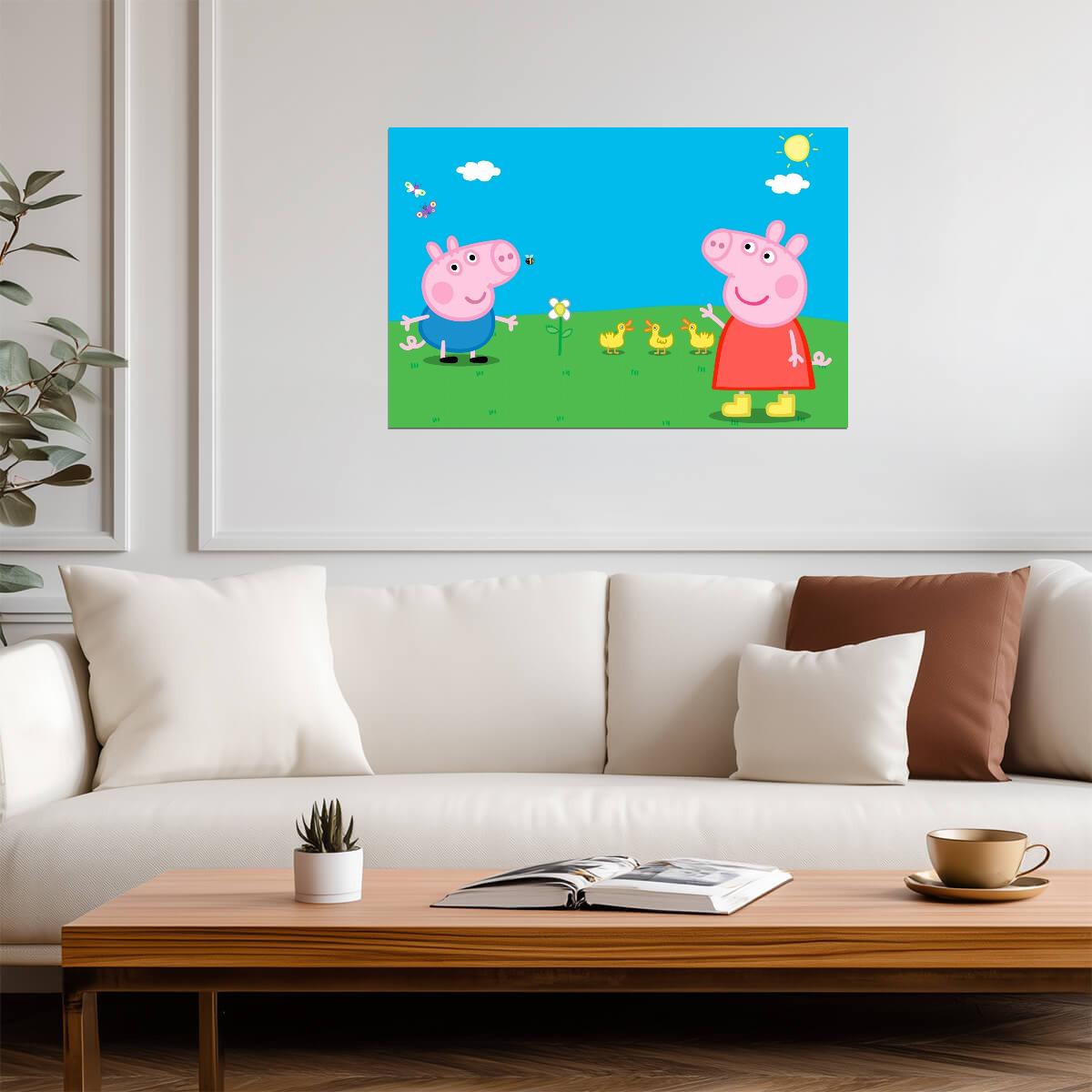 Peppa Pig and George in the Meadow | Cute Cartoon Poster | Nursery Wall Art - Movies & TV Poster