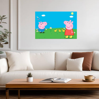 Peppa Pig and George in the Meadow | Cute Cartoon Poster | Nursery Wall Art - Movies & TV Poster