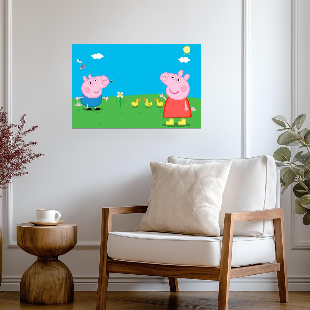 Peppa Pig and George in the Meadow | Cute Cartoon Poster | Nursery Wall Art - Movies & TV Poster