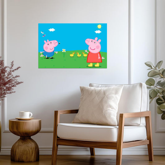 Peppa Pig and George in the Meadow | Cute Cartoon Poster | Nursery Wall Art - Movies & TV Poster