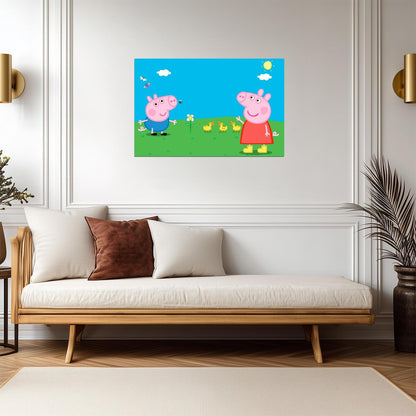 Peppa Pig and George in the Meadow | Cute Cartoon Poster | Nursery Wall Art - Movies & TV Poster