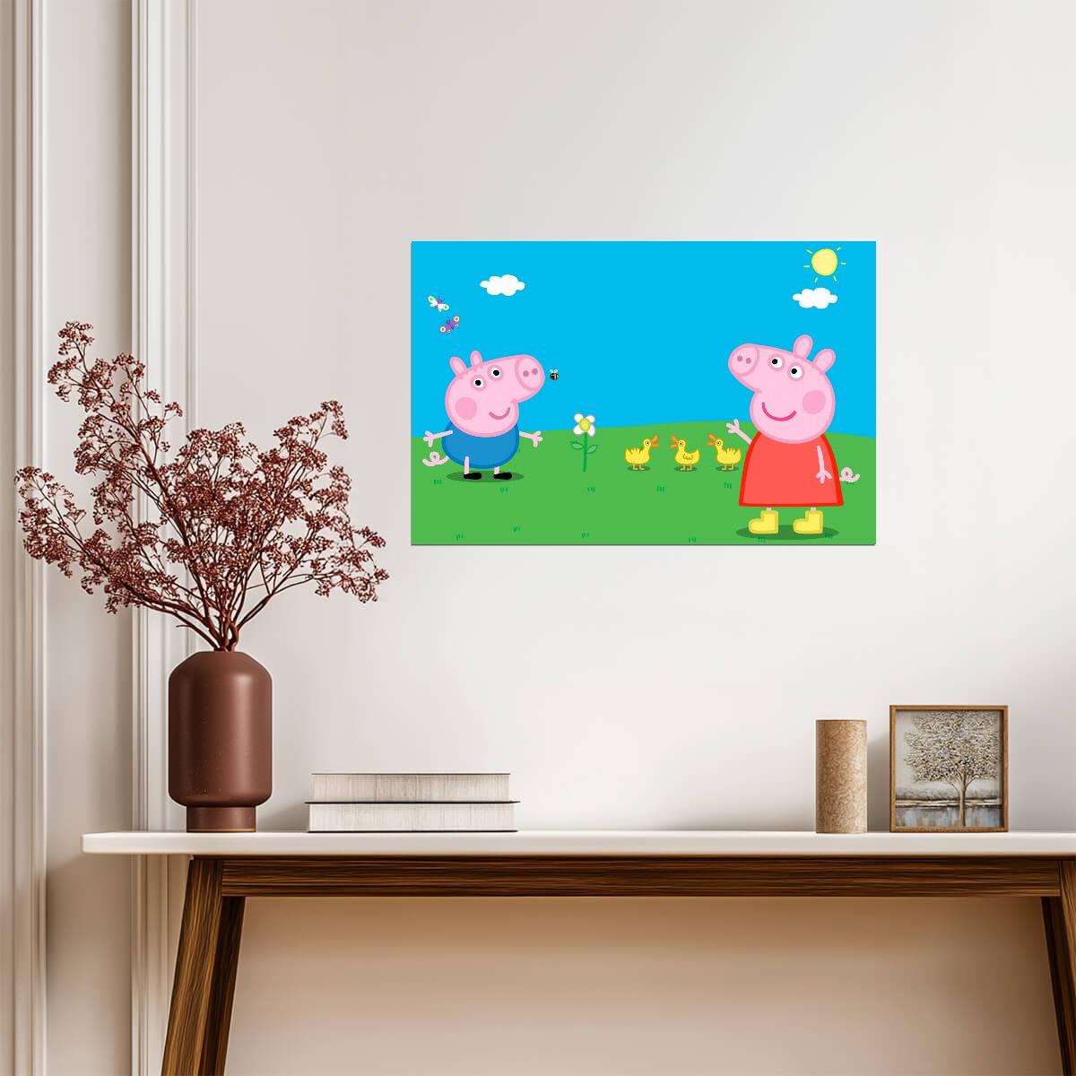 Peppa Pig and George in the Meadow | Cute Cartoon Poster | Nursery Wall Art - Movies & TV Poster