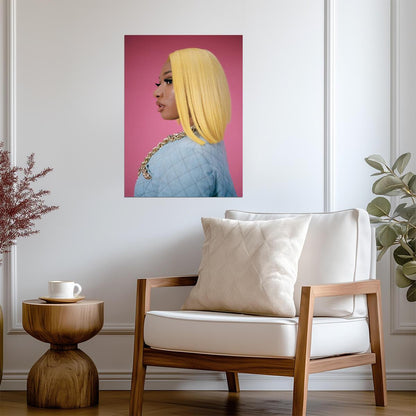 Megan Thee Stallion Yellow Bob Wig | Pink Background Poster | Hip Hop Star Fashion Art - Music Poster