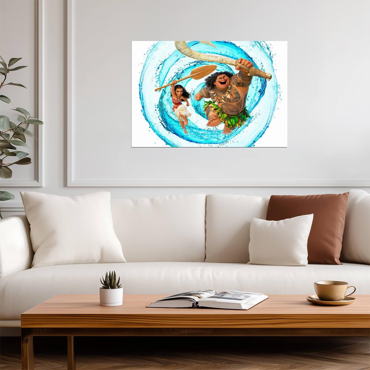 Moana and Maui Action Scene | Animated Movie Poster | Kids Room Decor - Movies & TV Poster