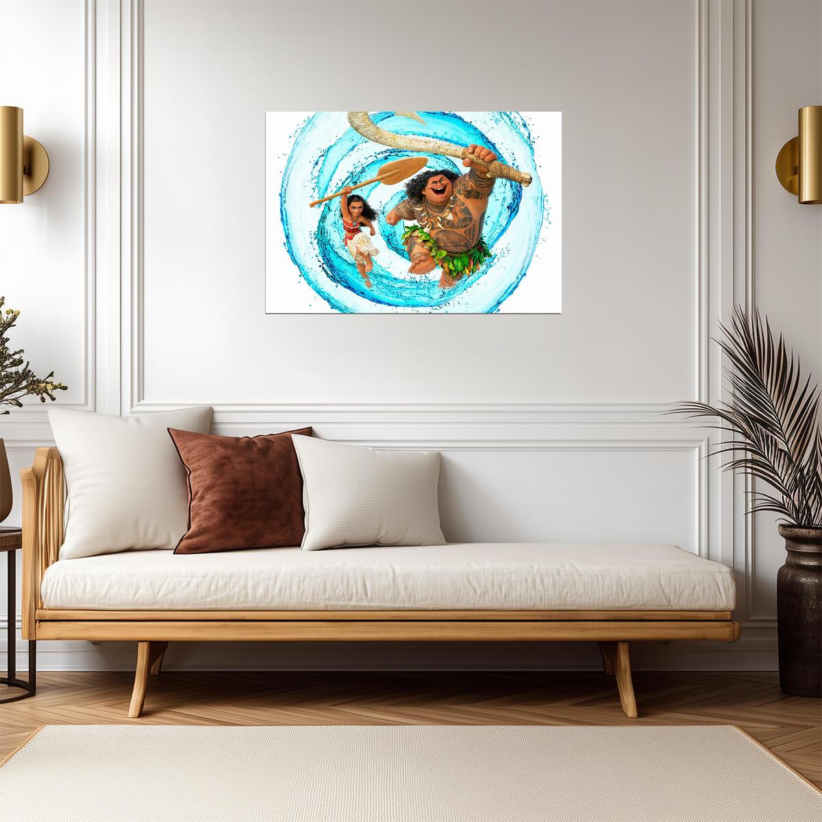 Moana and Maui Action Scene | Animated Movie Poster | Kids Room Decor - Movies & TV Poster