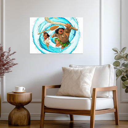 Moana and Maui Action Scene | Animated Movie Poster | Kids Room Decor - Movies & TV Poster