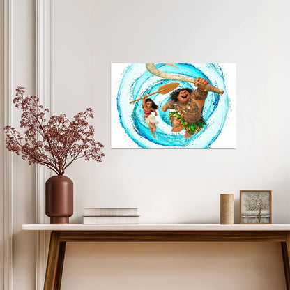 Moana and Maui Action Scene | Animated Movie Poster | Kids Room Decor - Movies & TV Poster