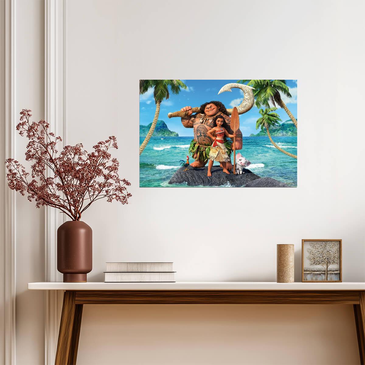 Moana Maui Pua & Heihei | Animated Movie Poster | Tropical Island Adventure Art - Movies & TV Poster