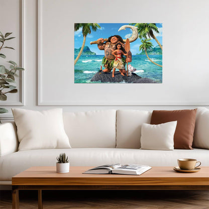 Moana Maui Pua & Heihei | Animated Movie Poster | Tropical Island Adventure Art - Movies & TV Poster