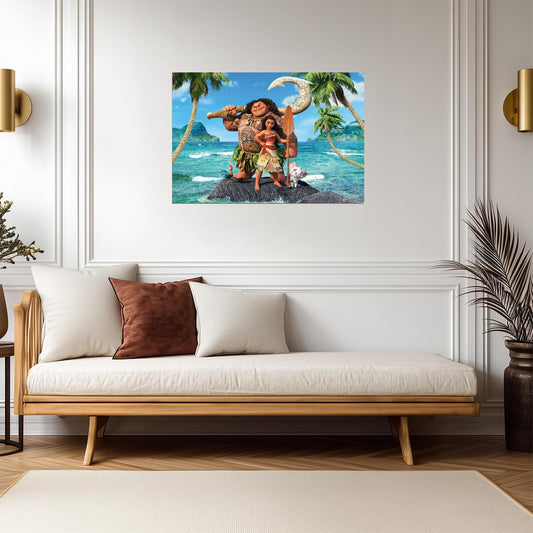 Moana Maui Pua & Heihei | Animated Movie Poster | Tropical Island Adventure Art - Movies & TV Poster